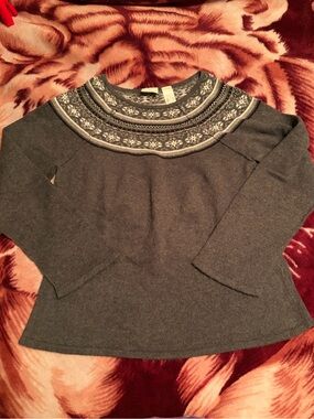 Liz Claiborne Gray Fair Isle Yoke Crewneck Sweater knit hollister y2k